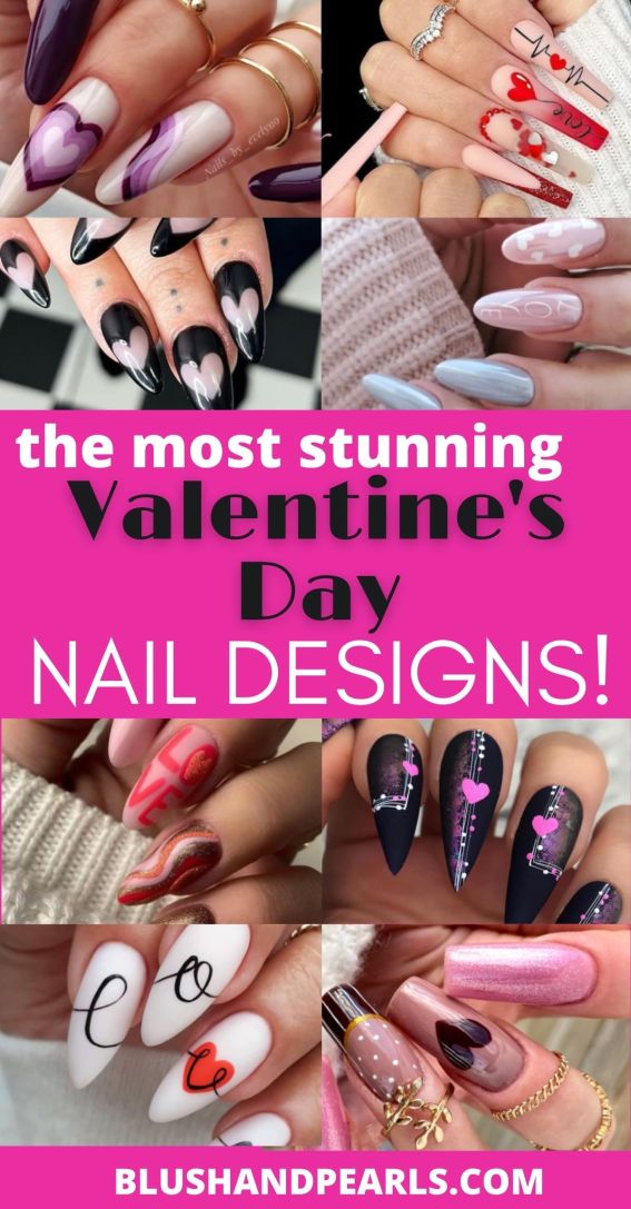 best valentine day nail art designs. valentines nails. heart valentines nail designs. pink cupid xoxo valentine nail art. valentines coffin acrylic gel nails designs.