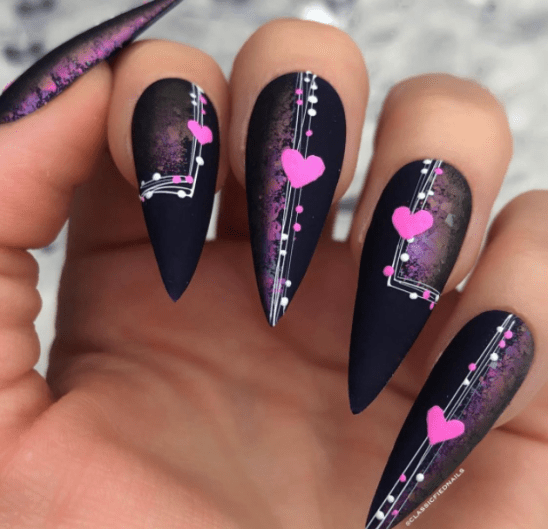 black heart valentines nails designs. black valentine nail art ideas