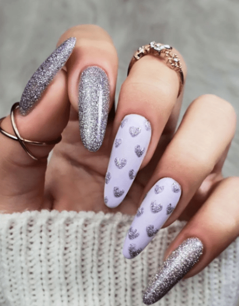 silver glitter valentines day nail art designs