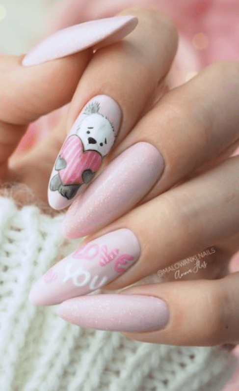 teddy bear heart nails. valentines day nail designs. valentines nail art ideas.