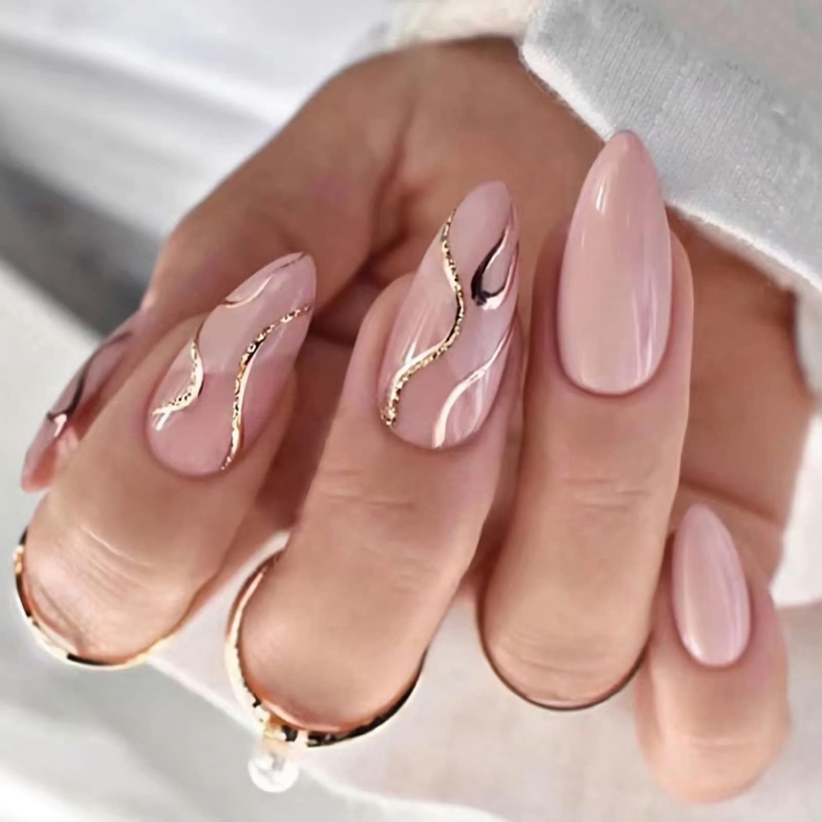 gold and pink nails