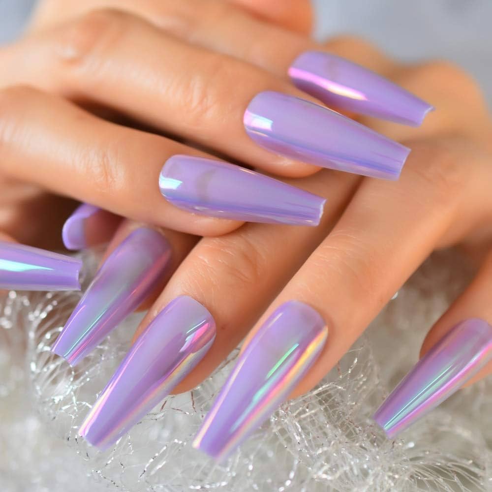 Best 26+ lavender chrome nails you must try this year