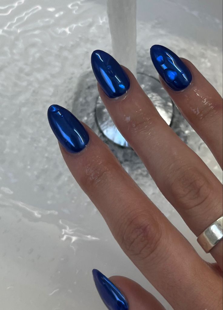 royal blue chrome nails