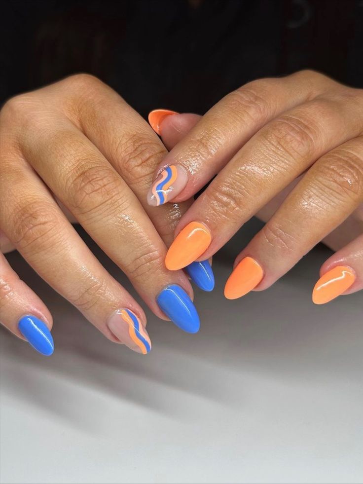 orange and blue nails