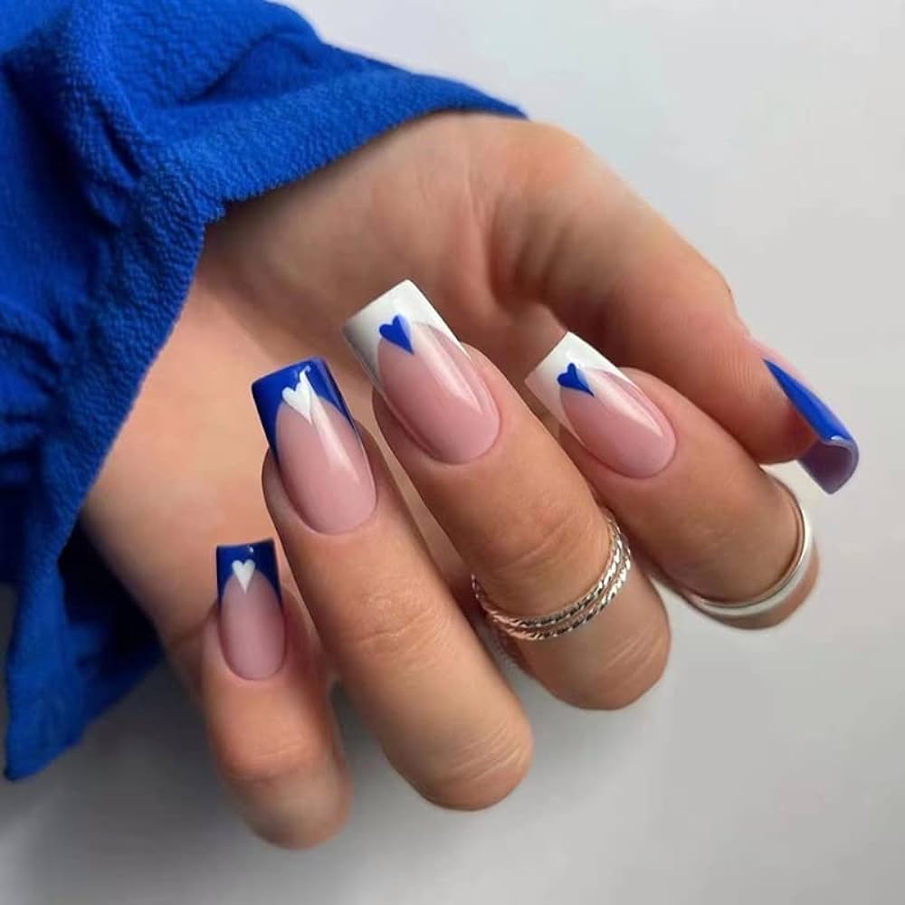 white and blue nails