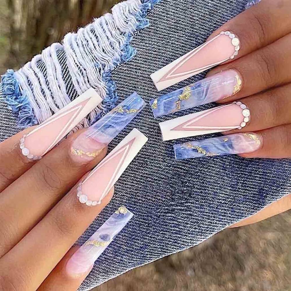 white and blue nails