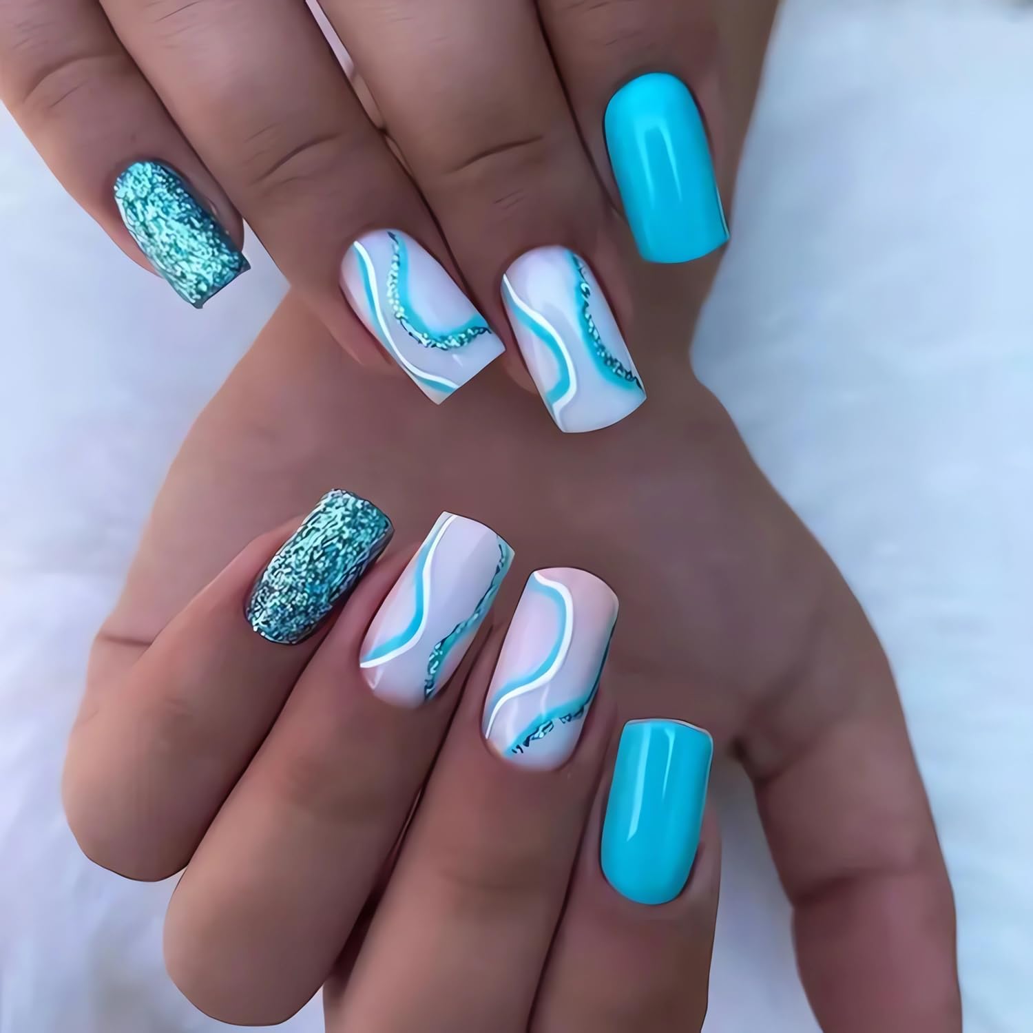 blue square acrylic nails