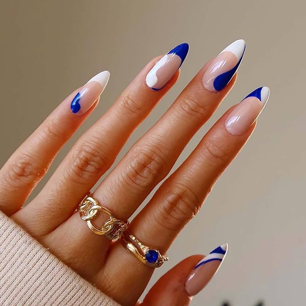 white and blue nails