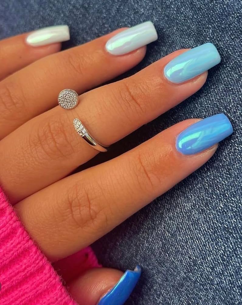 baby blue chrome nails