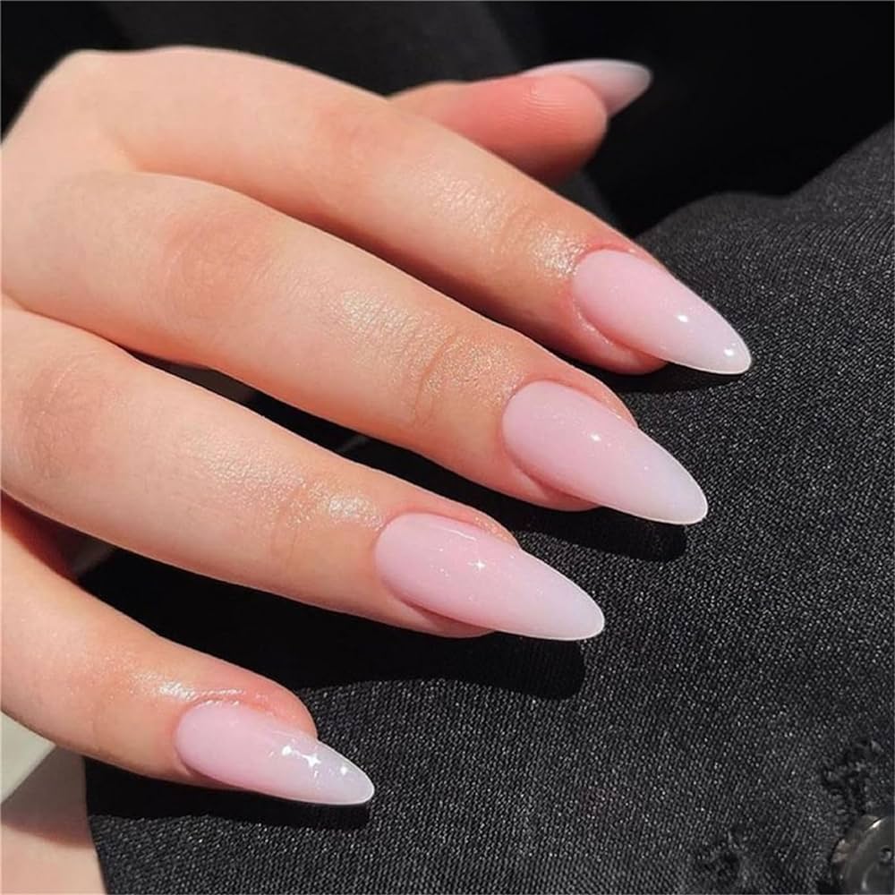 milky pink almond nails