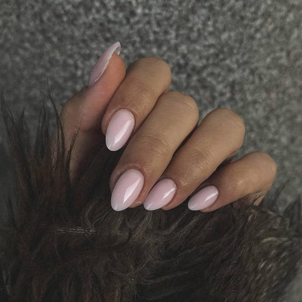 milky pink almond nails