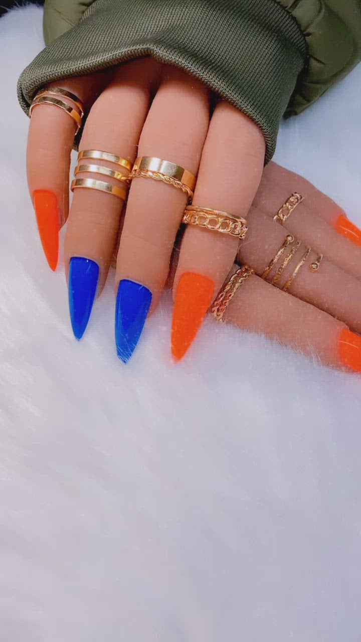orange and blue nails