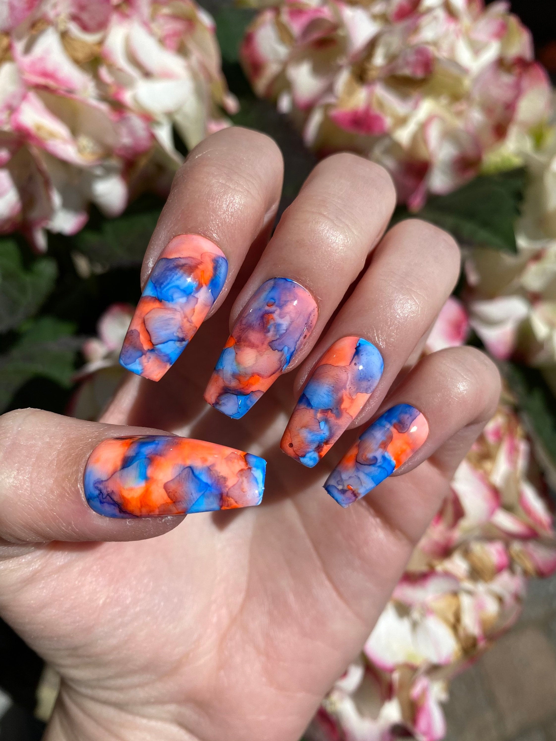orange and blue nails
