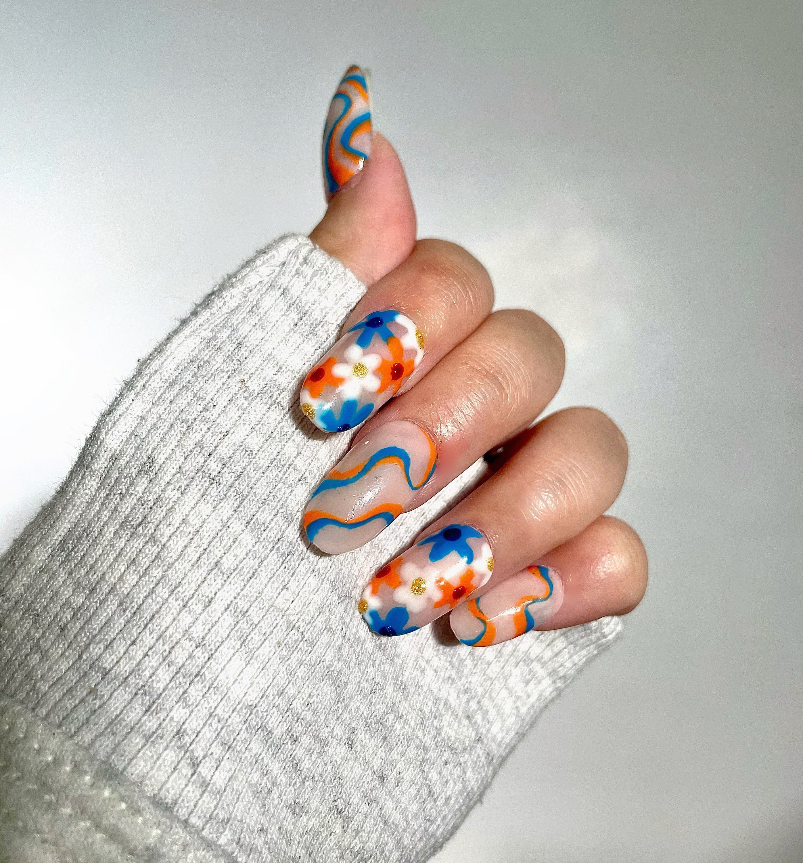 orange and blue nails