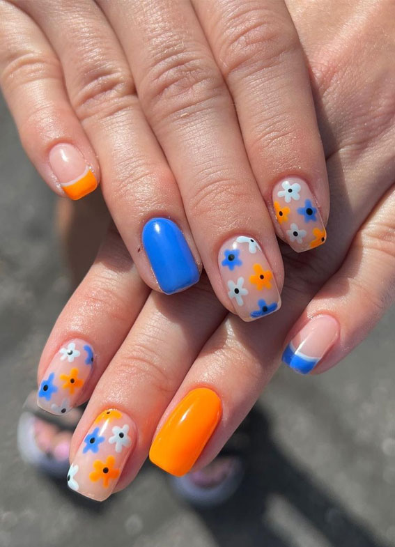 orange and blue nails