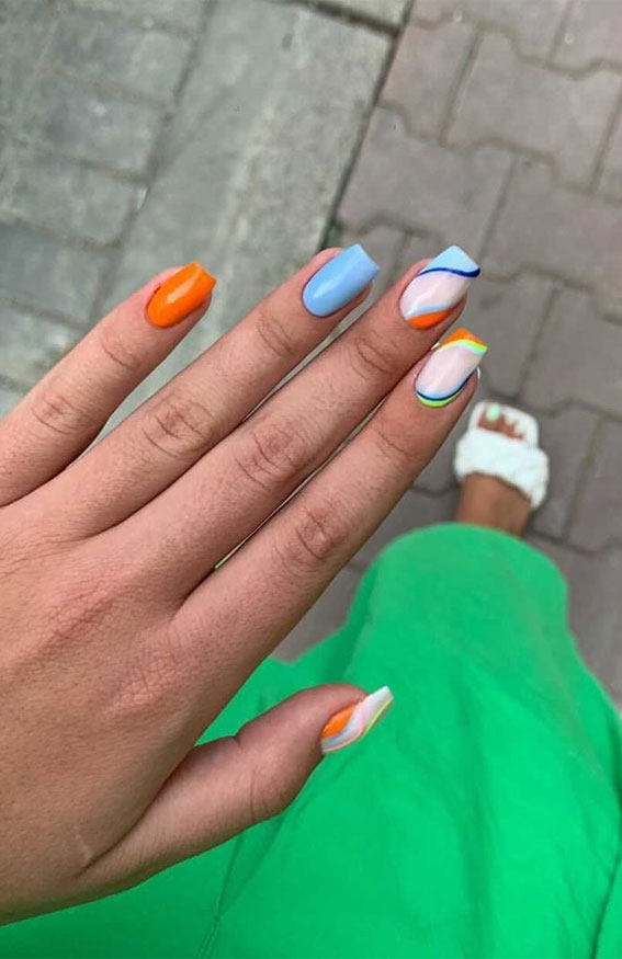orange and blue nails