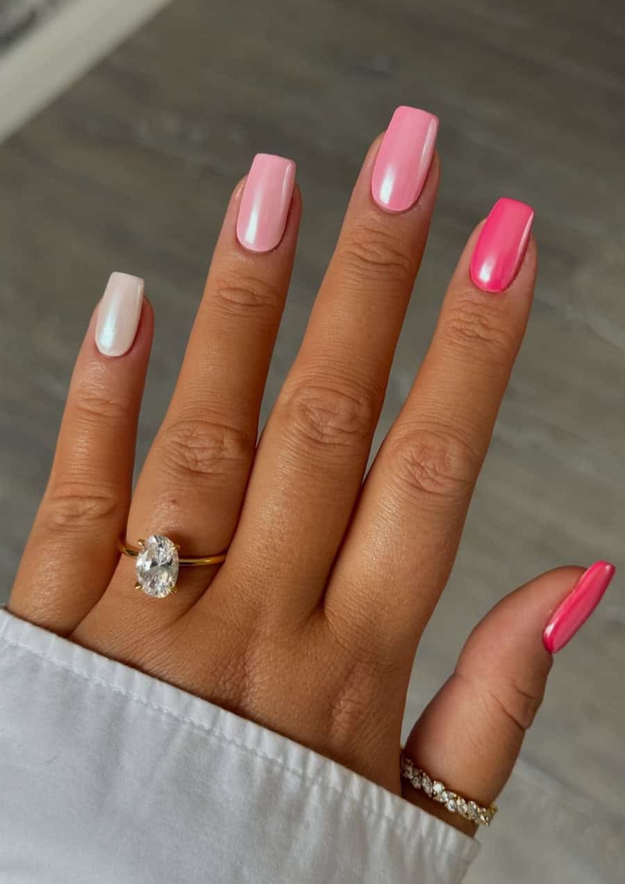 Pink and white chrome ombre nails