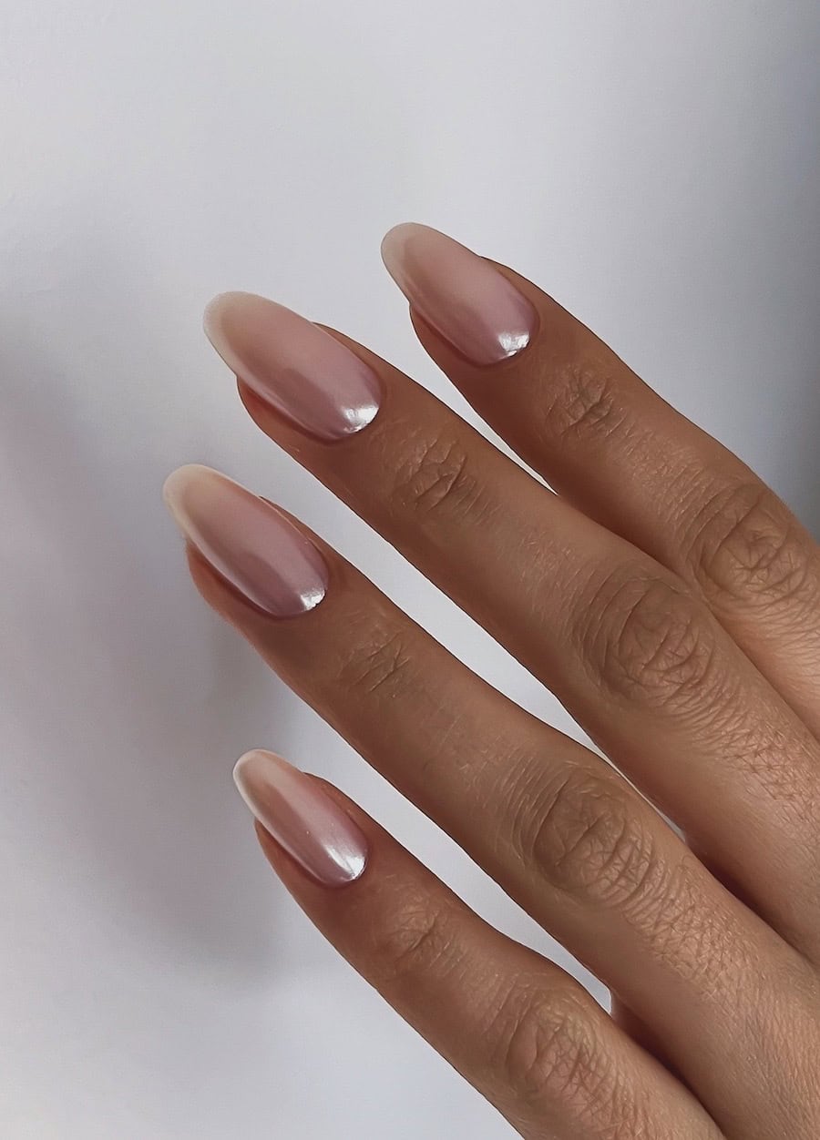 Nude pink chrome nails