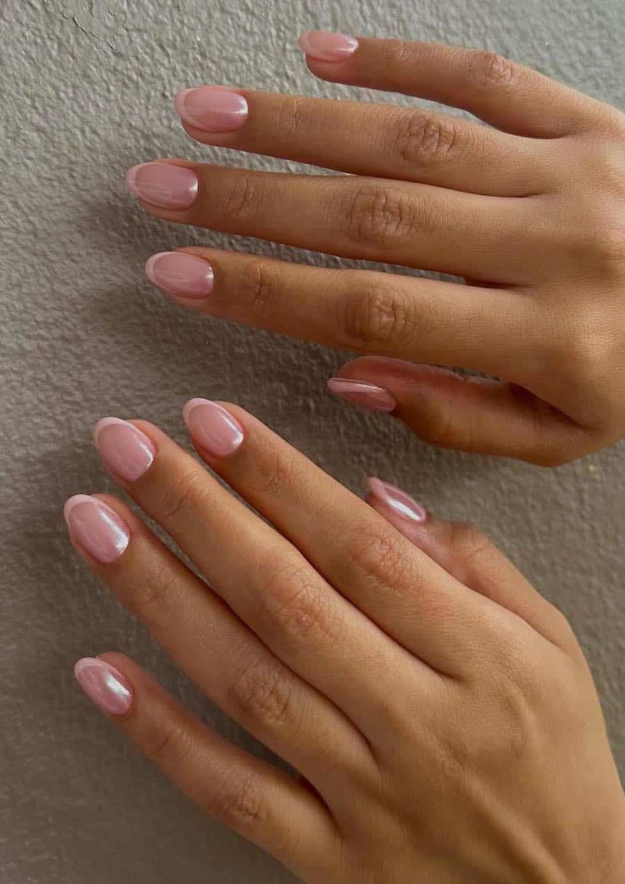Pink chrome nails with pink tips