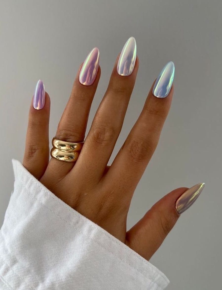 Gradient chrome pastel nails