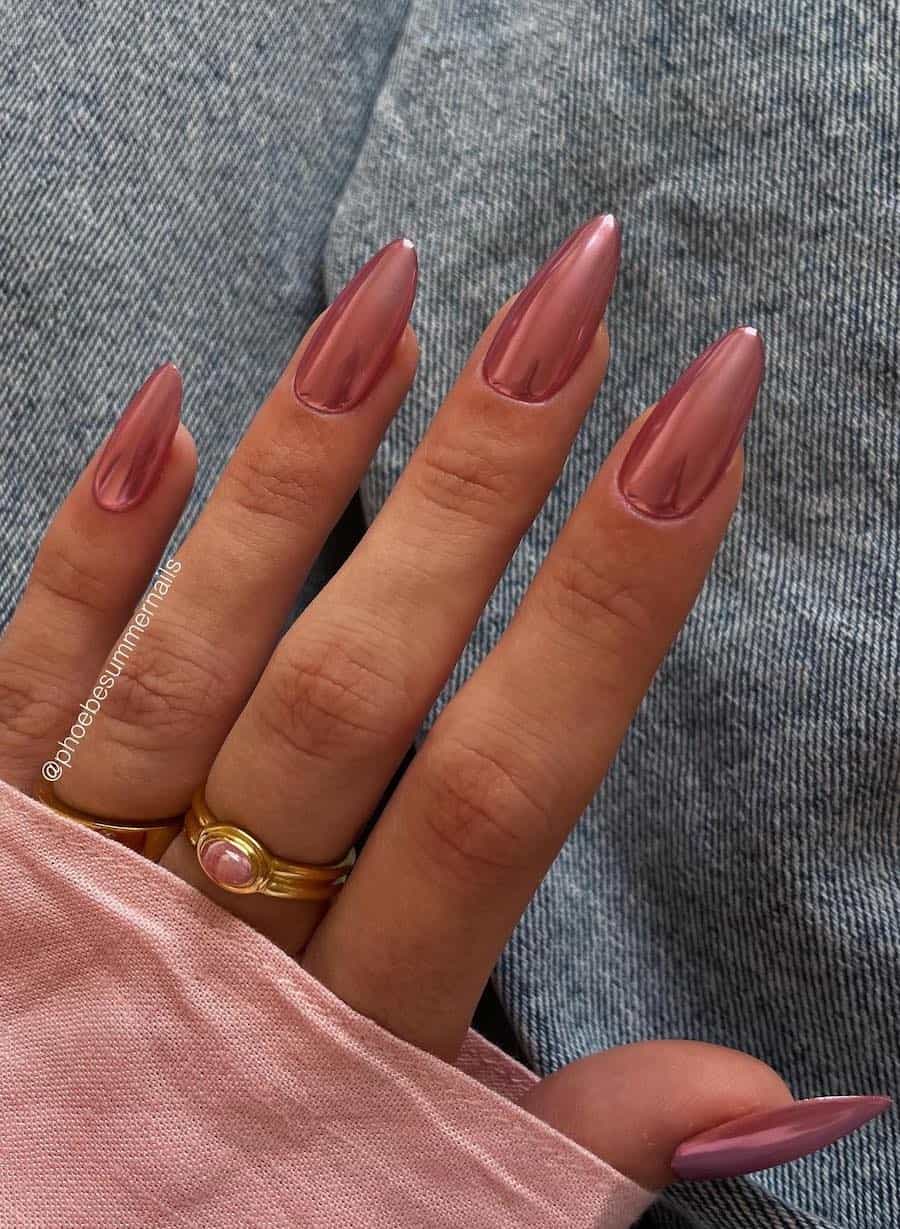 Pink chrome almond nails