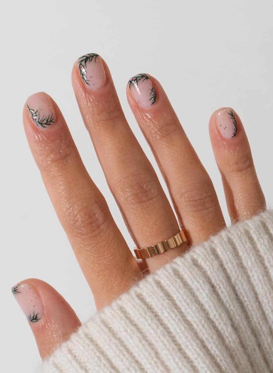 nude nails with pine accent art