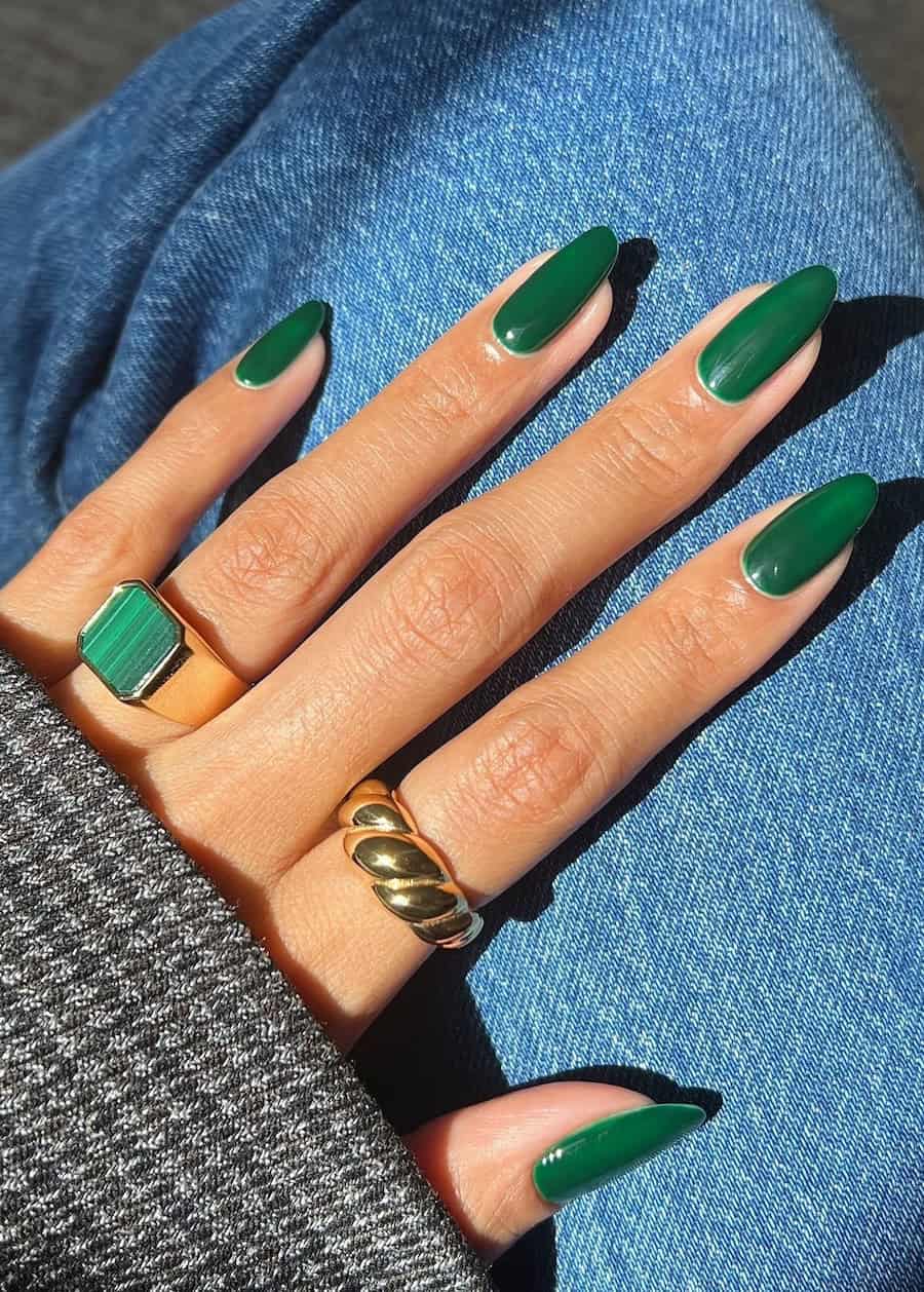 solid green almond nails