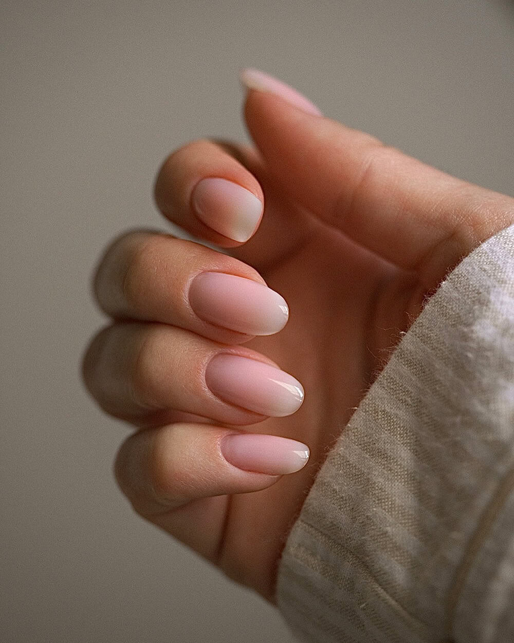 round milky pink nails