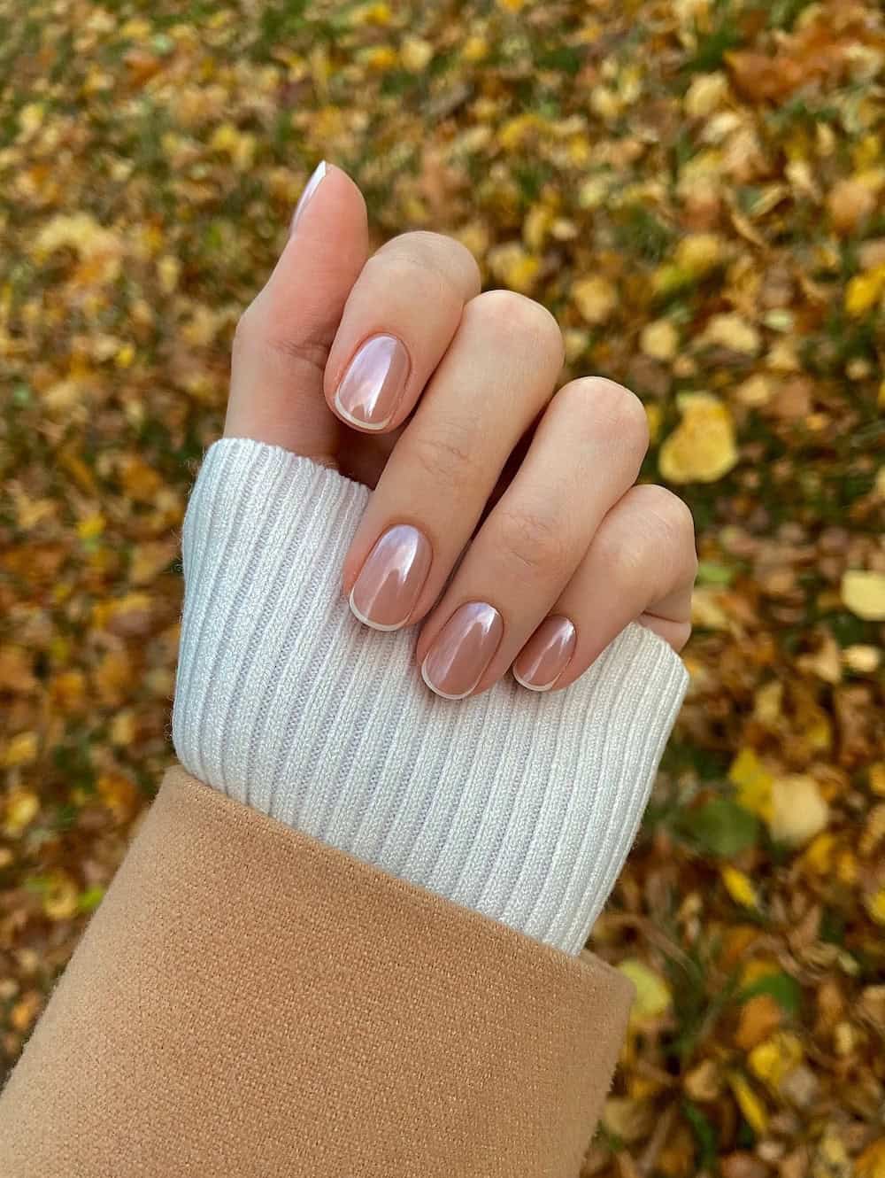 short French manicure with chrome layer