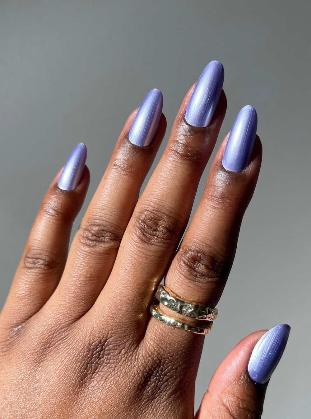 Long chrome purple almond nails