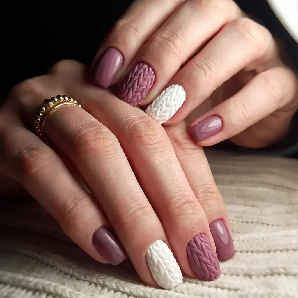 fall sweater nails 2025 Knit-Inspired Elegance in Mauve