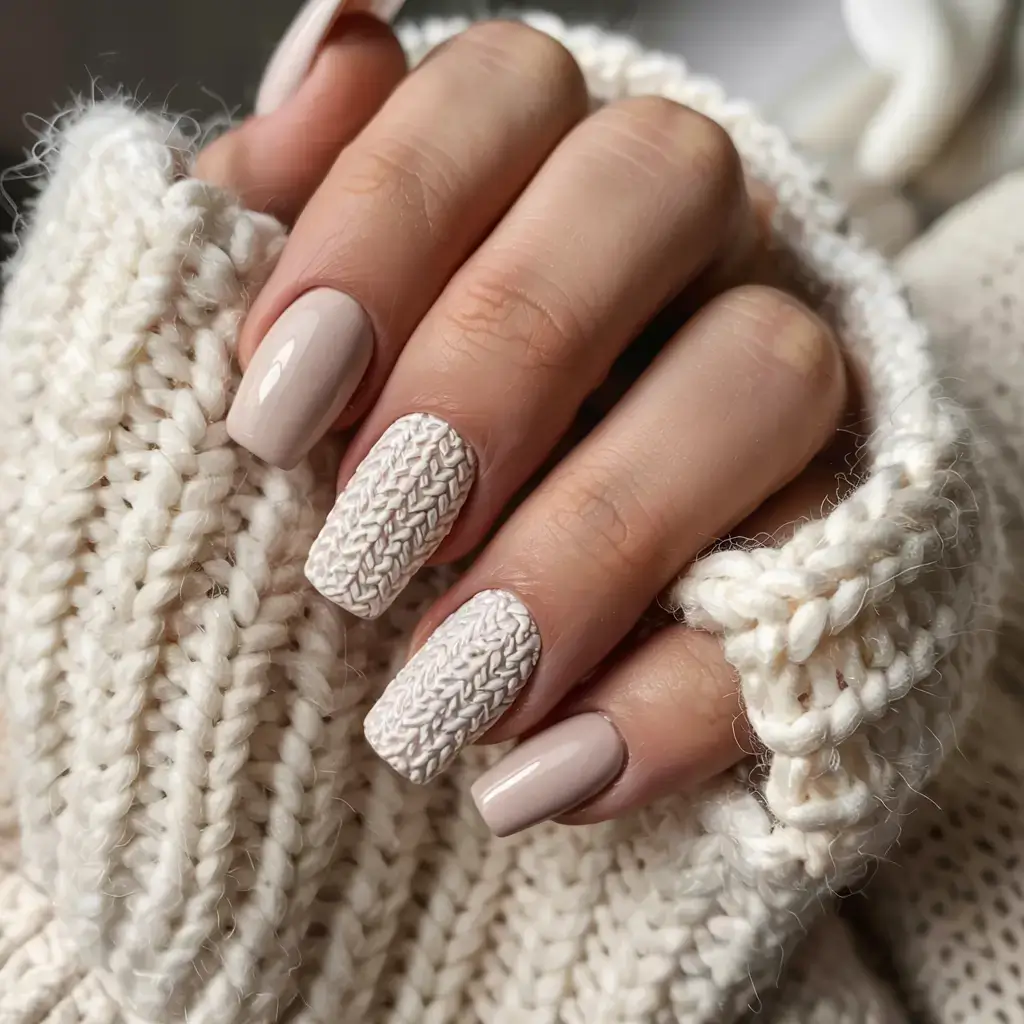 fall sweater nails 2025 Minimalist Cream Knits