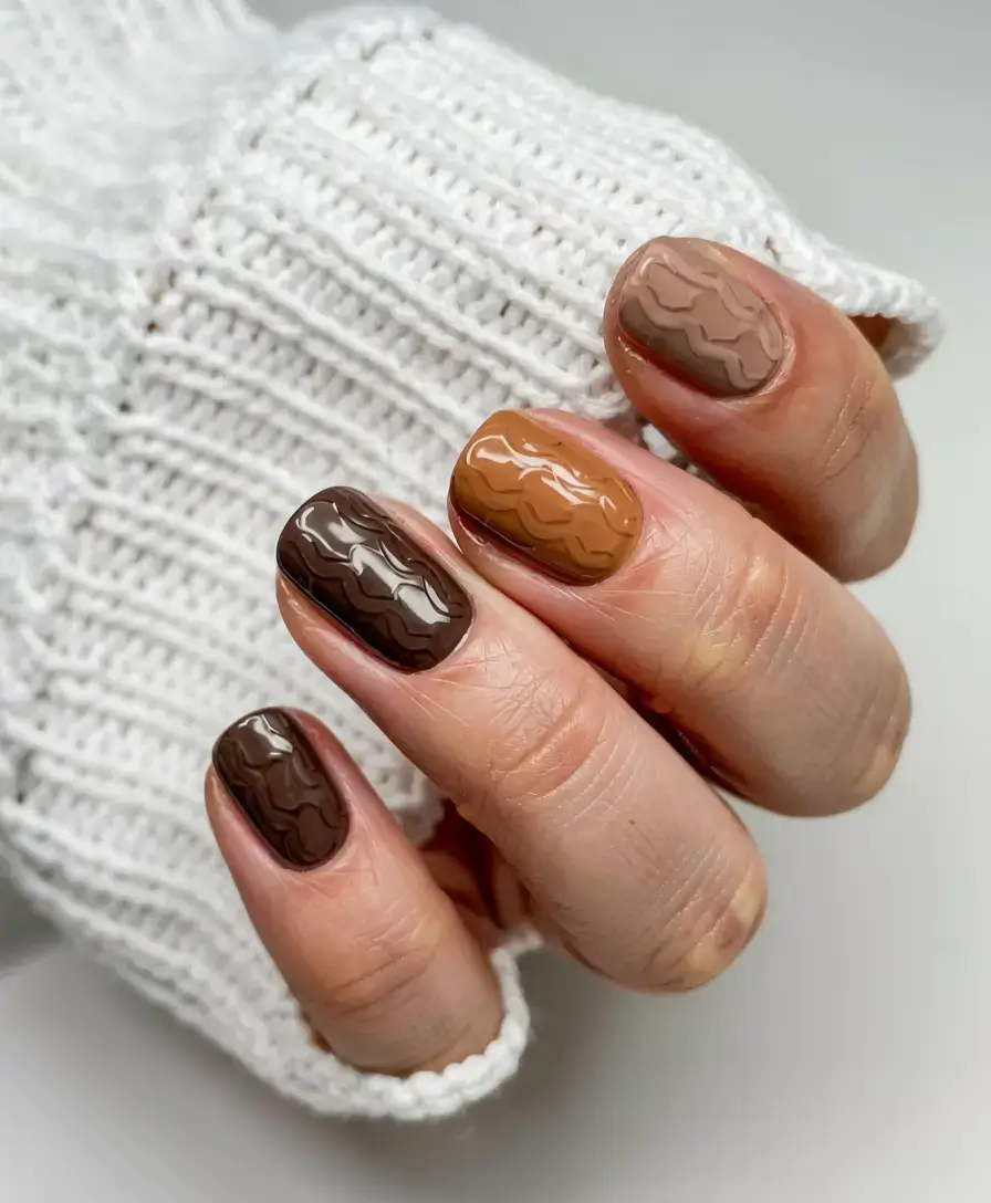 fall sweater nails 2025 Caramel Coffee Layers