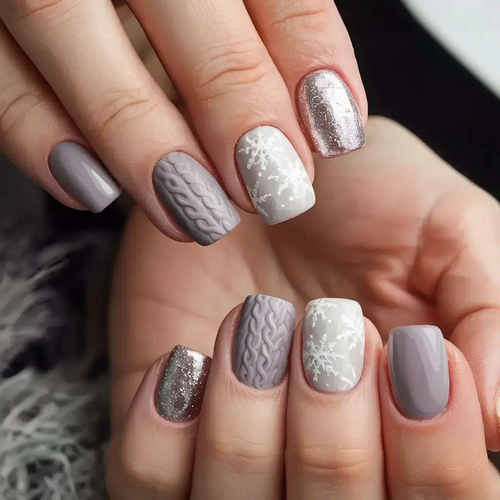 fall sweater nails 2025 Frosted Greys with Winter Sparkle