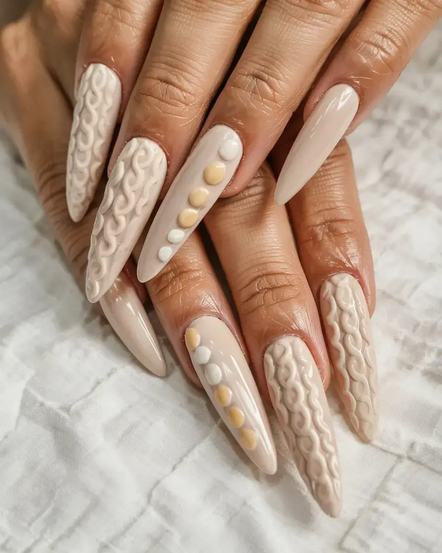 fall sweater nails 2025 Creamy Knits with Dot Accents