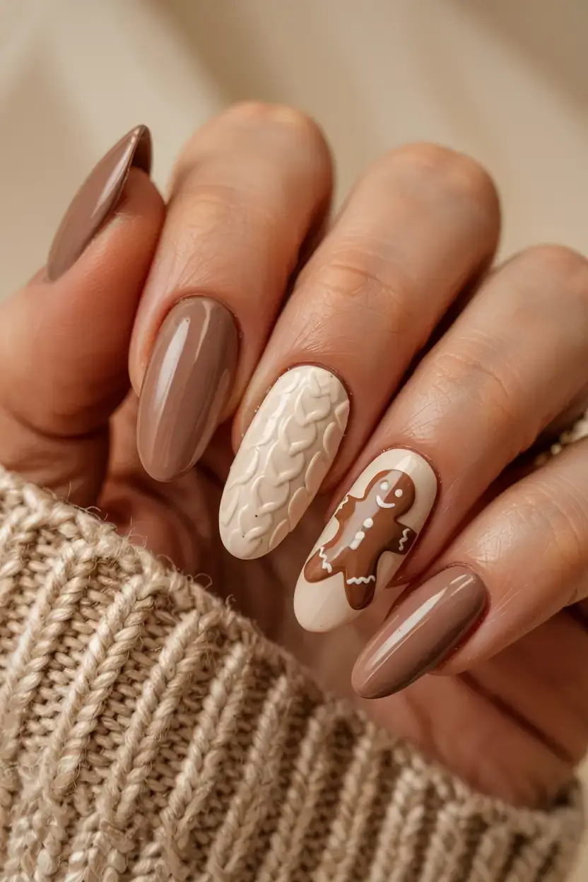 fall sweater nails 2025 Warm Latte with Holiday Playfulness