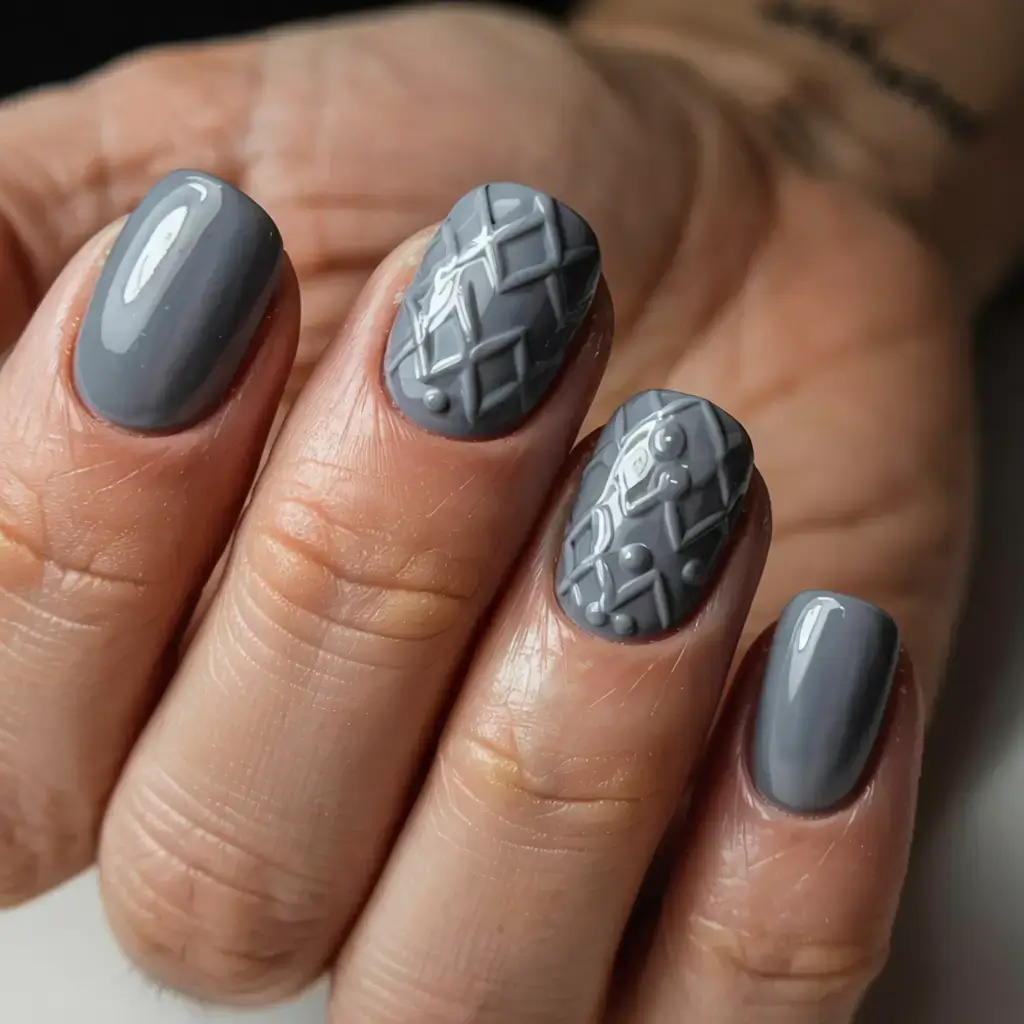 fall sweater nails 2025 Moody Greys with Sweater Detailing