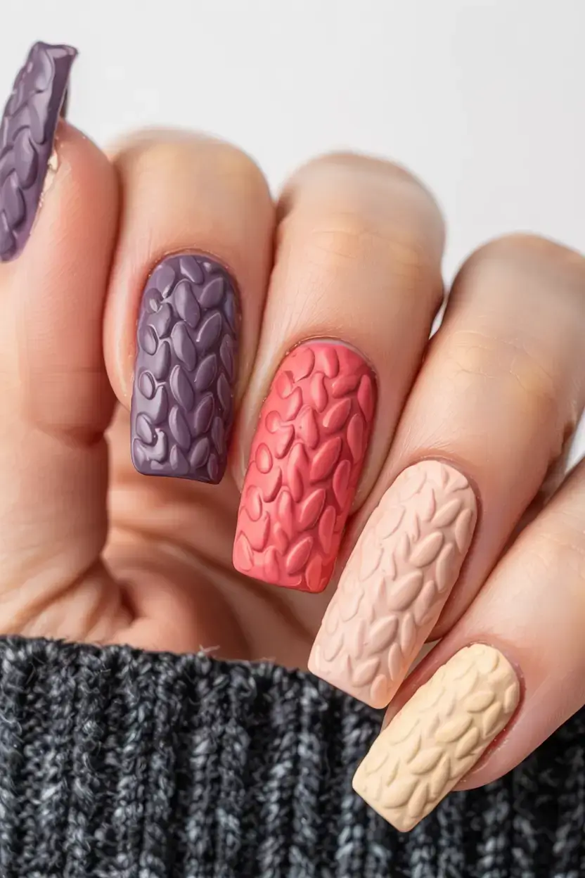 fall sweater nails 2025 Colorful Autumn Patchwork