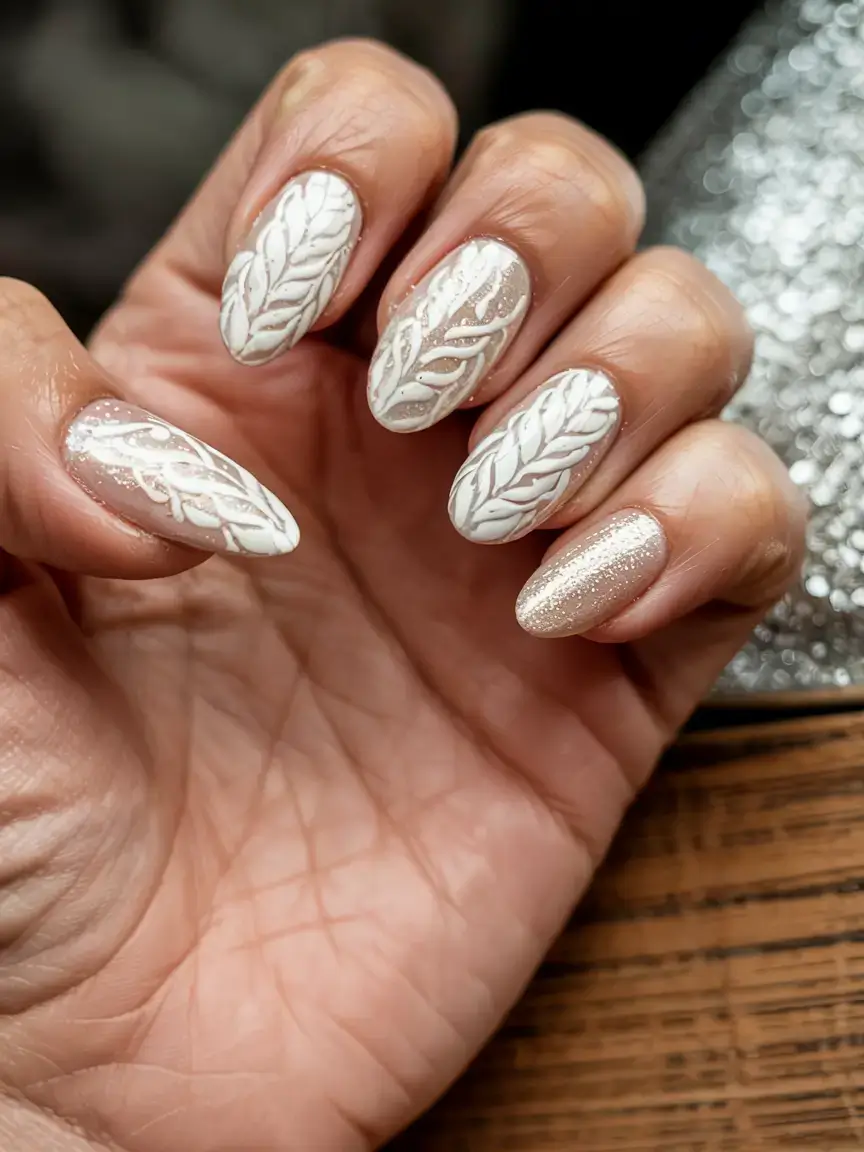 fall sweater nails 2025 Frosted White Elegance