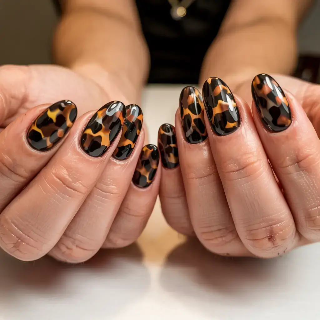 fall tortoiseshell nails 2025 Bold Leopard-Inspired Tortoiseshell