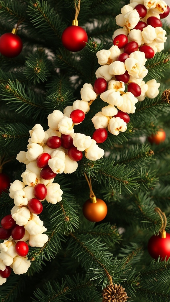 12. Homemade popcorn and cranberry strands looping through the branches