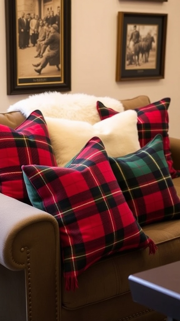 13. Cozy tartan cushions and blankets for a festive sitting area