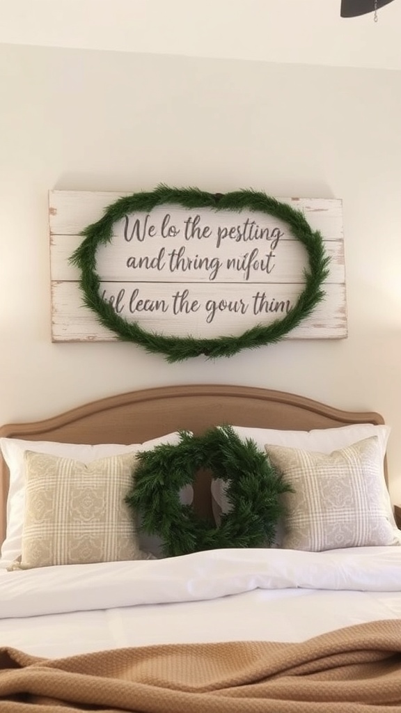 16. Hand-painted wooden plaque saying “Silent Night” centered over the bed for Christmas serenity