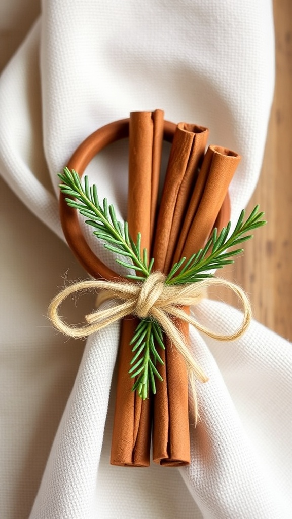 9. Cinnamon-stick bundle tied with raffia as natural Christmas napkin rings