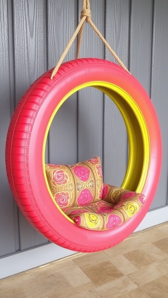 5. Tire Transformation: A Bold Hanging Chair from Recycled Tires