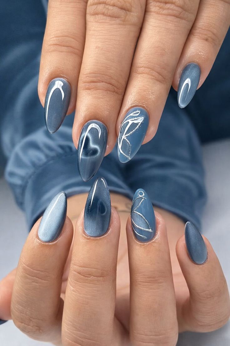 5. Timeless Beauty with Shimmering Blue and Minimalist Art