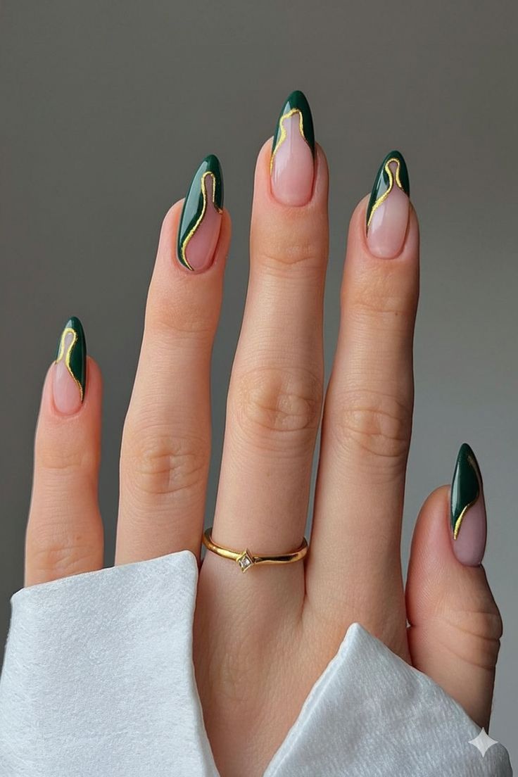 19. Graceful Green Swirls with a Touch of Gold