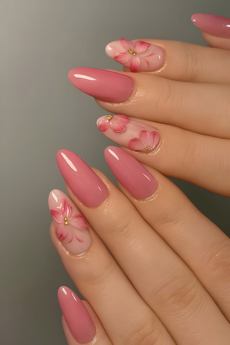 26. Walk into Spring with Blooming Florals on Short Almond Nails