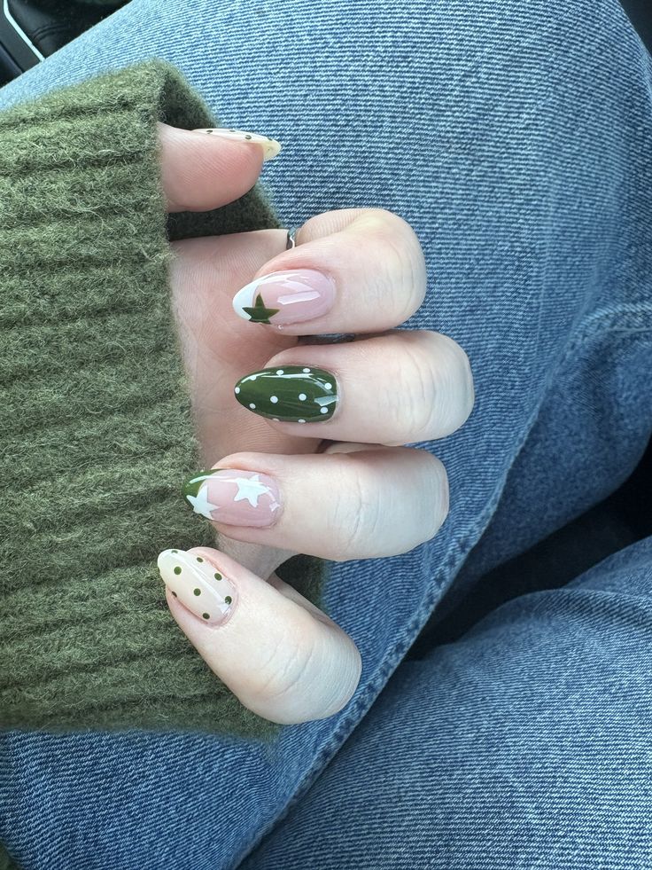 4. Earthy Charm Meets Chic Design in Short Almond Nails