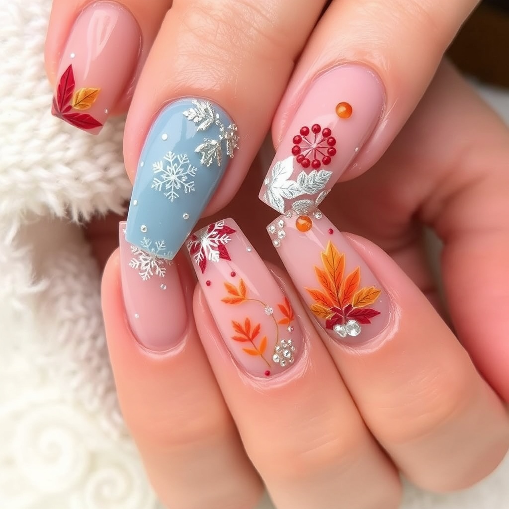 14. Seasonal Themes for Festive Coffin Nail Designs